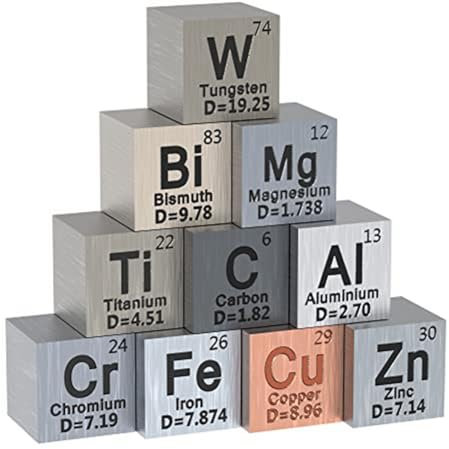 Booso 10 Stück Elements-Würfel – Dichte-Würfel-Set, wie abgebildet, Metall für eine Periodensystem der Elements-Kollektion