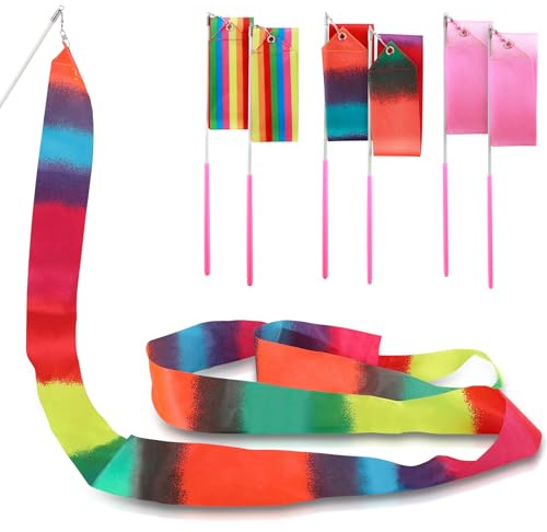 ZHXGO 6pcs Twirling Dance Ribbons Set, 2m Ribbon Wands for Kids Gymnastics | Multicolor Streamers on Stick for Rhythmic and Artistic Practice, School Shows and Party Performances, Easy to Wave and Carry