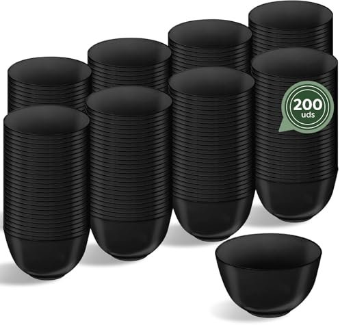 Horeca Collection - 200 Uds Bol Redondo Negro 130 cc - 7,5 x 4,5 cm - Vasitos Aperitivos Plastico - Vasitos para Postres - Catering - Cuencos - Vasos - Finger Food