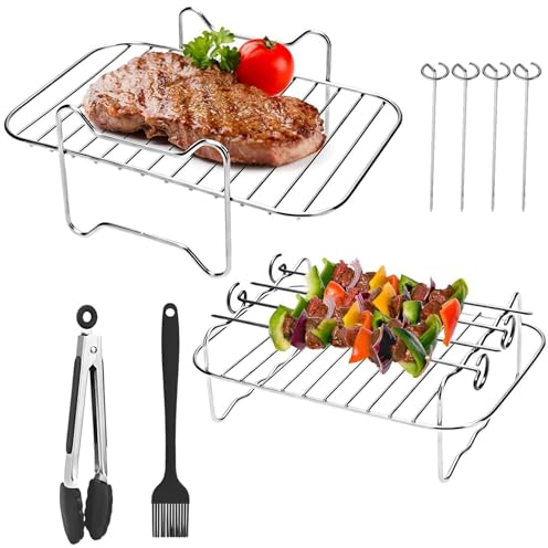 Heißluftfritteuse Zubehör, 2 Stück Luftfritteusenständer mit 4 Spießen für Ninja Foodi AF300EU,AF400EU, Innsky,Princess Dual Airfryer zubehör7.6L-9.5L,Air Fryer Accessories