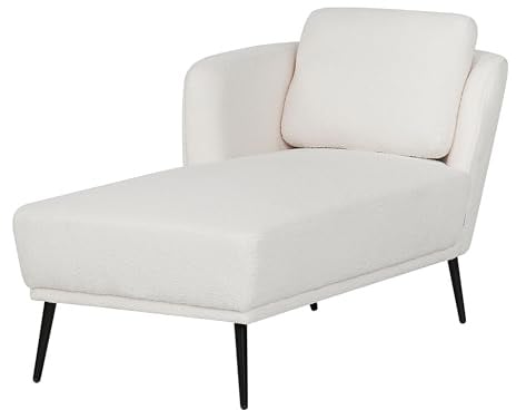 Beliani Chaiselongue Bouclé Creme weiß rechts mit Armlehne Kissen Metallgestell Artheze