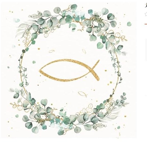 Moosono 60 Stück Servietten Eukalyptus Fisch Servietten Hochzeit, 3-Lagige Servietten Taufe Geburtstag Gartenparty Deko, 33X33cm Tischdeko für Kommunion Konfirmation und Mehr
