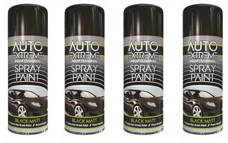 DIOXSTAR Black Matt Spray Paint, Matt Finish, Quick Drying, Non-Cracking, Suitable for Most Surfaces Including Wood, Metal and Glass, Easy to Use, 400ml (4 PCS)