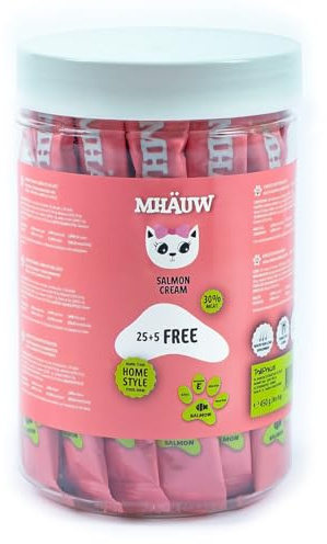 MHAUW Natural Cream Salmon Katzenfutter 30 Stück à 15 Gr. Cad - Ohne künstliche Farb-, Aroma- und Konservierungsstoffe