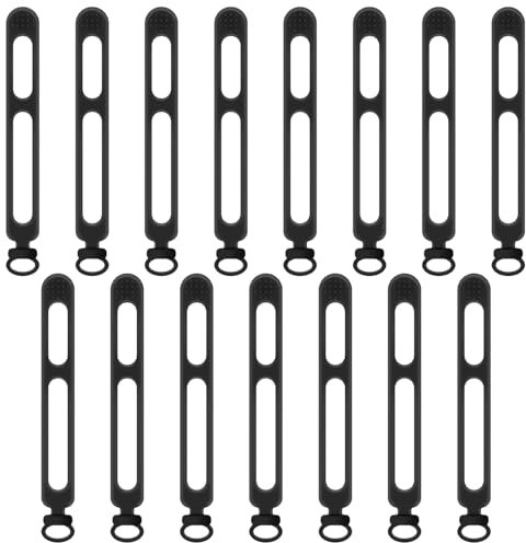 15 PCS Silicone Cable Ties, Reusable Cable Cord Organizers, Wire Ties Management with Lock Buckle, Elastic Adjustable Charger Cable Strap for Earphone Phone Charger Audio Cable (Black)