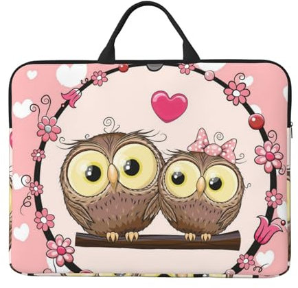 Laptop-Hülle mit Griff, Motiv: niedliche Eulen, 35,6 cm (14 Zoll), tragbare Computertasche, Laptoptasche mit Reißverschluss