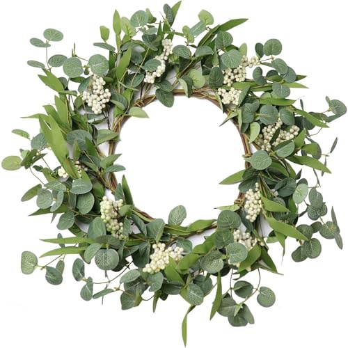 45 CM Künstliche Eukalyptus Kranz für Haustür, Frühling Sommer Kranz Türschild, Türkranz Dekoration, Frühlingsdeko Grün, Heimdekoration für drinnen draußen, Ostern Party Wanddeko Wandbehang (A,Grün)