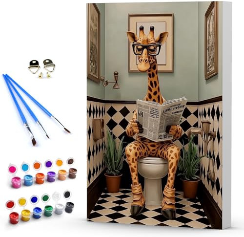 Peinture par Numéros pour Adulte avec Cadre En Bois, Girafe mignonne, DIY Kit de Peinture Acrylique pour Adultes débutants, Peinture Numéros pour la Décoration de la Maison 20x30 cm Drôle de girafe