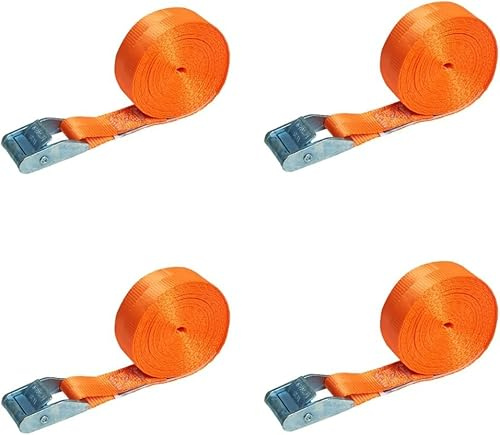 LOADCARE 4er Set Spanngurte mit Klemmschloss Befestigungsgurt Schnellspanngurt 25mm breit Klemmschlossgurt einteiliger Zurrgurt 350daN (Neon Orange, 3 m)