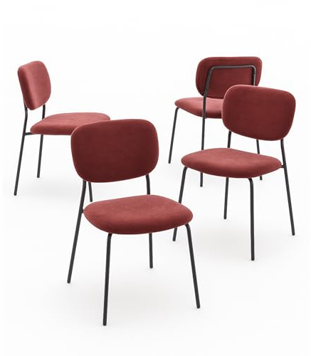Home Heavenly® Pack 4 Sillas Tull – Sillas Apilables con Estructura Metálica, Tapizado en Tela Poliéster, Diseño Moderno para Comedor, Cocina y Eventos (85x51x44 cm) Color Rojo