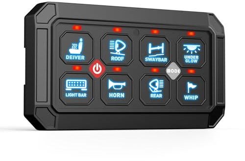 Pannello interruttore a 8 marce, 12 V/24 V, universale, sistema di controllo del circuito intelligente, pannello di commutazione a LED, dimmerabile, pannello touch RGB, sette colori per auto, camion