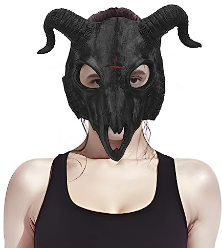 IPENNY Erwachsene Ziege Maske mit Hörnern Ziegenmaske Tier Maske Vollkopf Masken Tiermasken Gesichtsmaske Tierkopf Kostüm Karneval Gruselmaske für Halloween Rollenspiel Festival Kostüm Party Parade