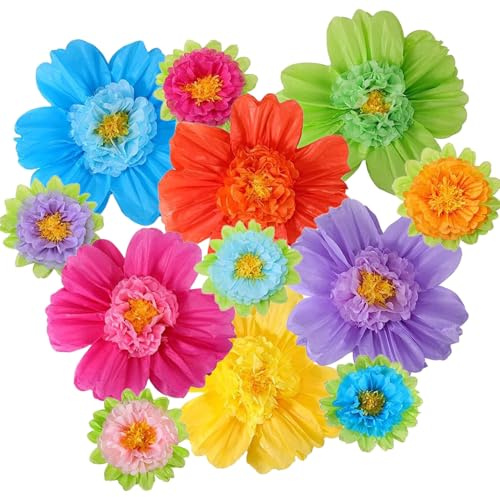 Acidea Große bunte Seidenpapierblumen, 50,8 cm, handgefertigt, riesige Fiesta-Papierblumen für mexikanische Karnevalspartys, 12 Stück, für Blumenparty, Hintergrund, Hochzeit, Geburtstag, Basteln