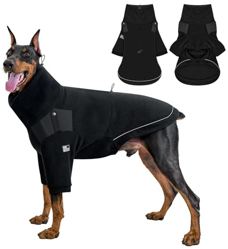 OneTigris Hundepullover, Hundemantel Fleece mit Beinschlaufe und Geschirrloch, Praktisch für die Ausscheidung, Rollkragen Strick Pullover, Recyceltes Polyester, Stretch Hundejacke, XXL, 40-47kg