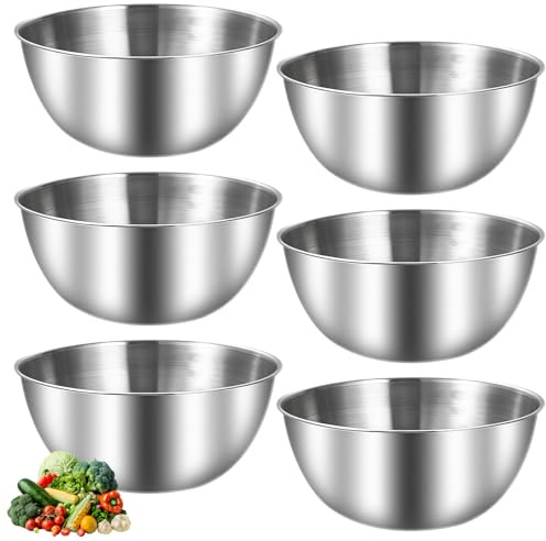 BAIFULAI 6 Stück 1.2L Edelstahl Schüssel Set: 19 cm Große Kapazität Salatschüsseln mit Messmarken, Edelstahlschüsseln für Salatschüssel Servierschale Snackschale Dipschale Snackschalen(Silber)