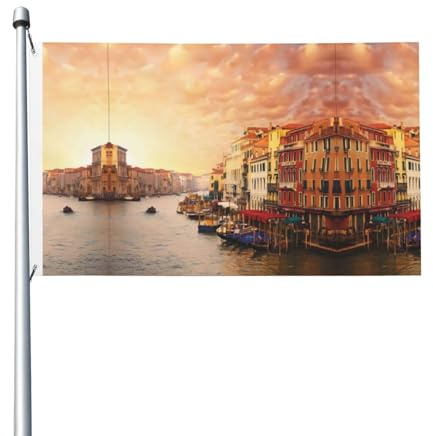 Doppelseitige, festliche Flagge, 90 x 152 cm, schöne Venedig-Kanalblick, bedruckte Flagge mit Ösen, geeignet für Heim- und Outdoor-Dekorationen
