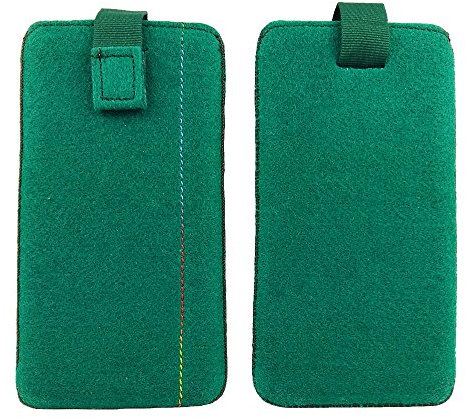 Filztasche, Handytasche, Handyhülle, Tasche, Hülle Schutzülle aus Filz für 5,2 Zoll Smartphones wie iPhone, Samsung, HTC, Sony, Huawei, LG, Universell, Geräte mit max. 14,7x7,3x0,9cm, grün dunkel
