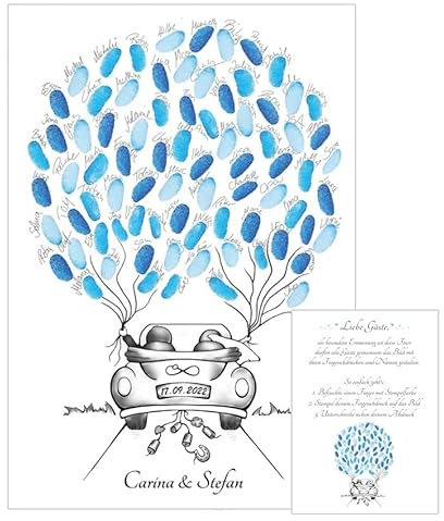 Personalisiertes Wedding Tree Auto personalisiert auf 29,7x42cm Poster, Fingerabdruck Baum Hochzeit, Geschenk zur Hochzeit, Alternative zum Hochzeitsgästebuch und zur Wedding Tree Leinwand