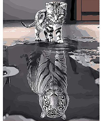 PanDaDa Peinture à l'huile Chat Image Inversée Tigre Kits Peinture par Numéro DIY Toile Art Création Décoration Murale de Maison Salon Chambre Cadeaux Anniversaire pour Adulte(sans Cadre,40 * 50CM)