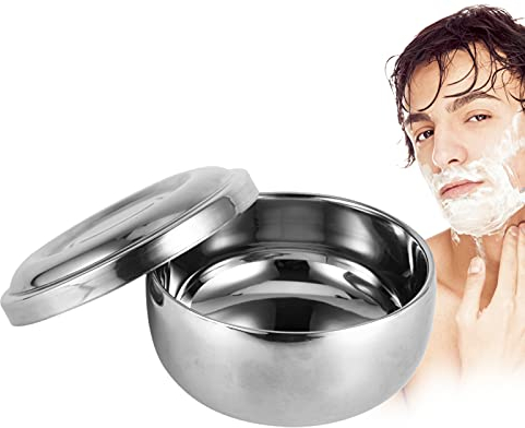 Shaving Bowl with Lid, Men Wet Shaving Soap Mug Bowl Silver Metal Face Cleaning Health Care Shave Tool