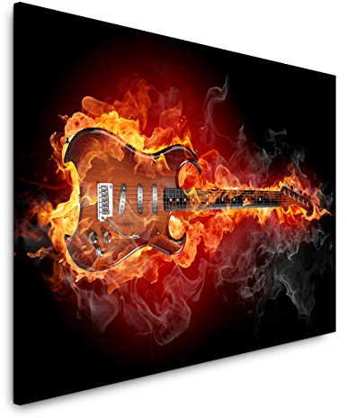 Paul Sinus Art brennende Gitarre 60 x 90 cm Inspirierende Fotokunst in Museums-Qualität für Ihr Zuhause als Wandbild auf Leinwand in