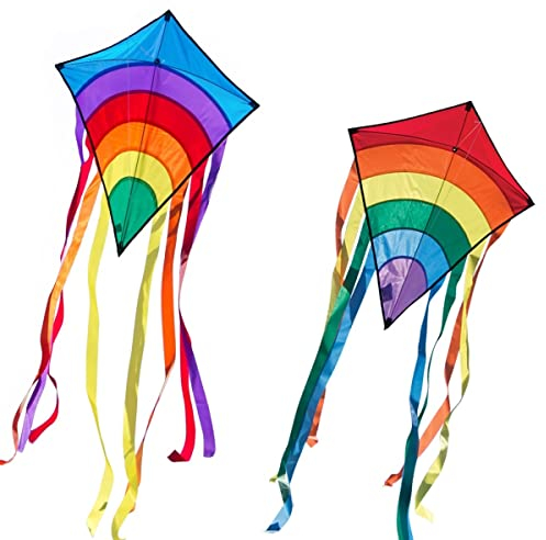 CIM Drachenset - Rainbow Eddy [ 2 STÜCK blau] - Einleiner Flugdrachen für Kinder ab 3 Jahren - 65x74cm - inkl. 80m Drachenschnur und 8x105cm Streifenschwänze
