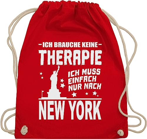 Turnbeutel Rucksack - Stadt und City Outfit - Ich brauche keine Therapie Ich muss einfach nur nach New York - weiß - Unisize - Rot - i want to tasche sportbeutel stoffsackerl beutel sporttasche