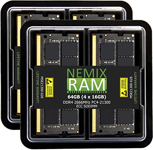 NEMIX RAM 64GB (4X16GB) DDR4 2666MHZ PC4-21300 2Rx8 1.2V CL19 260-PIN ECC Unbuffered SODIMM KIT Workstation, NAS Memory