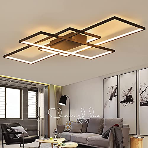 ANZHUANG Deckenleuchte Schwarz LED, Deckenleuchte Einbau Led Rechteckig mit Fernbedienung Dimmbar 3000K-6000K, Schlafzimmer Energiespar dekorative Lampen(110 * 60CM/95W, Black)