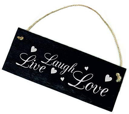 Schiefertafel Live Laugh Love - Schild mit Herzen - 22 x 8 cm