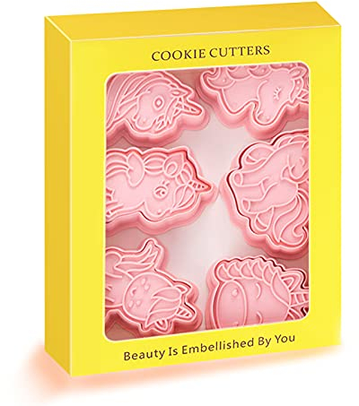 Novel Unicorn Cookie Cutters and Stamper, 6-Style 3D Unicorn Cookie Cutters Set for Kids Birthday Party and Festival (Pack of 12)