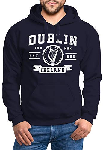 Neverless® Hoodie Herren Dublin Irland Retro Design Print Aufdruck Kapuzen-Pullover Männer Fashion Streetstyle Navy 4XL