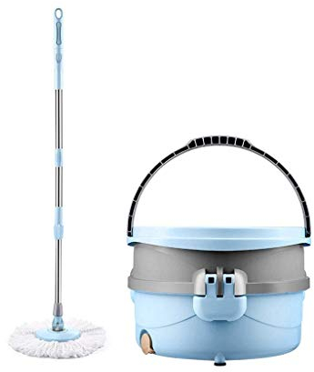 Tokyia Juego de limpieza de fregona y cubo, a presión de mano, un solo barril de lavado y deshidratación, 2 en 1, 2 cabezales