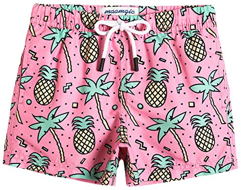 MaaMgic Kleine Jungen Badeshorts Schnelltrocknend Boardshorts mit Mesh-Futter Taschen und Verstellbarem Tunnelzug MEHRWEG, Ananas Kokosnuss Rosa, 2 Jahre