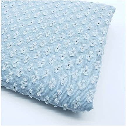 Tejido de Mezclilla Suave Tela Elegante con Agujeros Rasgados Material para Coser Diseño de Ropa, Camisas, Jeans 150cm de Ancho(Color:Azul claro)