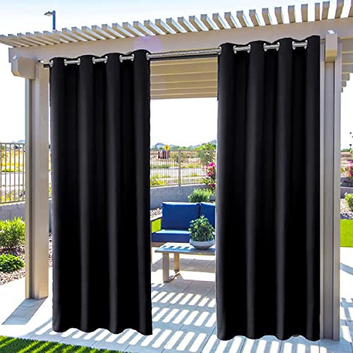 Outdoor Curtains for Garden Patio, Gazebo Curtains Waterproof/Blackout Curtains, Thermal Insulated Curtains for Bedroom/Porches/Pergola/Yard/Sliding Door(Black, 52 x 84)