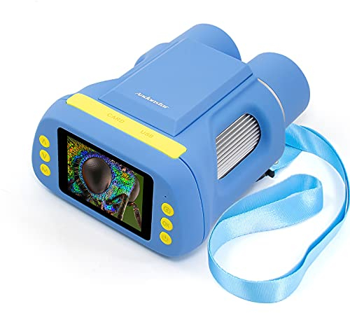 Andonstar AD122 Microscope pour Enfants avec télescope Jumelles à Double Objectif, écran 2 Pouces pour 3 à 12 Ans, Microscope Portable USB et Jumelles pour Enfants, supporte Windows Mac PC