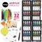 Chalkola Metallic Acrylic Paint Set - 32 Metallic Paint Tubes (22ml) (incl Gold, Silver), 10 Painting Brushes, 1 Knife, Sponge & Palette - Professional Metal Acrylic Craft Paints for Artists, Adults