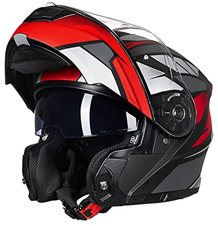 Motorcycle Modular Full Face Helmet Flip Up Motorbike Helmet ECE Approved Anti-Fog Double Visor Helmet Unisex-Adult Moped Street Racing Lightweight Crash Helmet, 54-66 Cm C,XXXXL