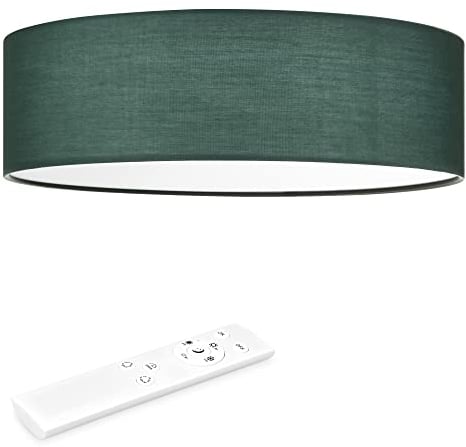 Navaris LED Deckenleuchte 40 cm Rund - Design Stoff Bezug Dunkelgrün - Deckenlampe LED Licht Dimmbar mit Farbtemperaturwechsel und Fernbedienung - max 22 Watt 970 Lumen