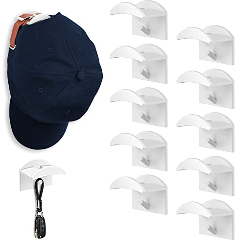 FuninCrea 10 Stücke Huthaken für Baseballmütze Wand, selbstklebender Huthaken, nicht bohrende Hutablage, an der wandmontierte Huthalter, geeignet für Schrankschlafzimmer (Weiß)