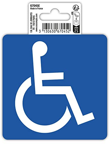 Exacompta - Réf. 67045E - 1 pictogramme adhésif réservé handicapés - En vinyle PVC traité anti-dérapant - Finition brillante - Dimensions : 10 x 10 cm Coloris : blanc sur fond bleu