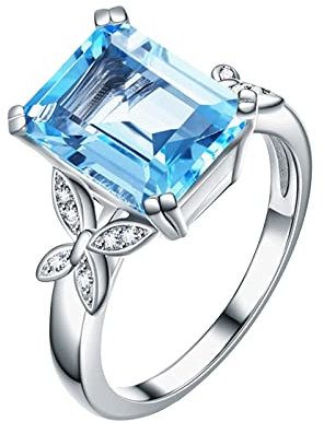Kleine Ringe Ohr Gold Luxuriöses Aquamarin-Zirkon-Quadrat-Ring-Verlobungsring-Armband Fette Ringe (Sky Blue, 9)