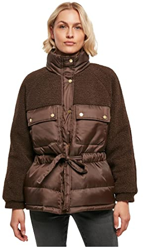 Urban Classics Damen Ladies Sherpa Mix Puffer Jacket Brown, XS