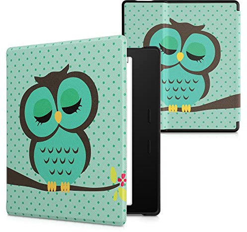 kwmobile Klapphülle kompatibel mit Amazon Kindle Oasis 10. Generation Hülle - eReader Case - Eule Schlaf Türkis Braun Mintgrün