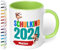 Geschenk zur Einschulung für Mädchen und Jungen: personalisierte Tasse Schulkind 2025 Affen-Motiv mit Namen, Hellgrün