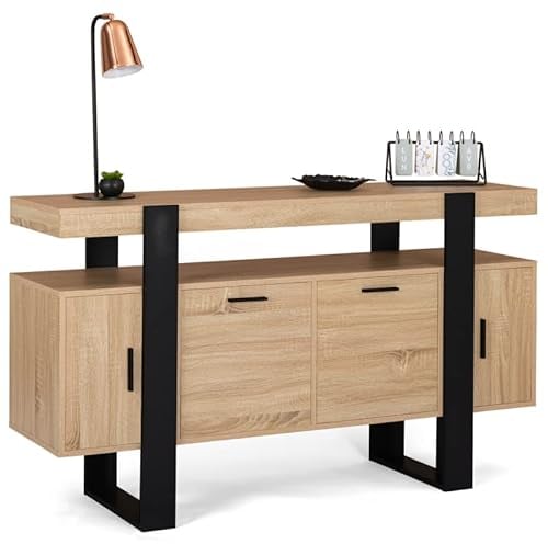 IDMarket - Buffet 140 cm Phoenix 4 Portes Bois et Noir