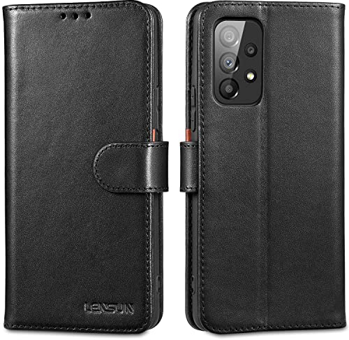 LENSUN Echtleder Hülle für Samsung Galaxy A53, Handyhülle [Echtes Leder] [Magnetverschluss] [RFID Schutz] Handytasche Lederhülle für Samsung Galaxy A53 5G - Schwarz
