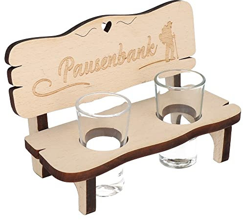 Spruchreif | Schnapsbank mit Gravur | Schnapsbank mit 2 Gläsern | Geschenk für Männer und Frauen | Geschenkidee Geburtstag | Schnapsplatte mit Schnapsgläsern | Pausenbank (Wanderer)