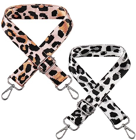 Taschengurt Breiter Schultergurt, Taschengurt, verstellbare Handtaschengurte Breite 3,8 cm Schultergurt mit Silberkarabiner 80-130cm DIY Taschenherstellung Zubehör 2er Pack, Leopard Rosa Grau
